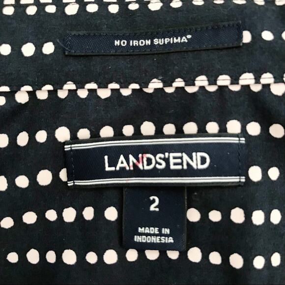 LANDS’ END Navy & Pink Polka Dot Supima Cotton Sleeveless Shirt, 2 / S - Picture 9 of 10